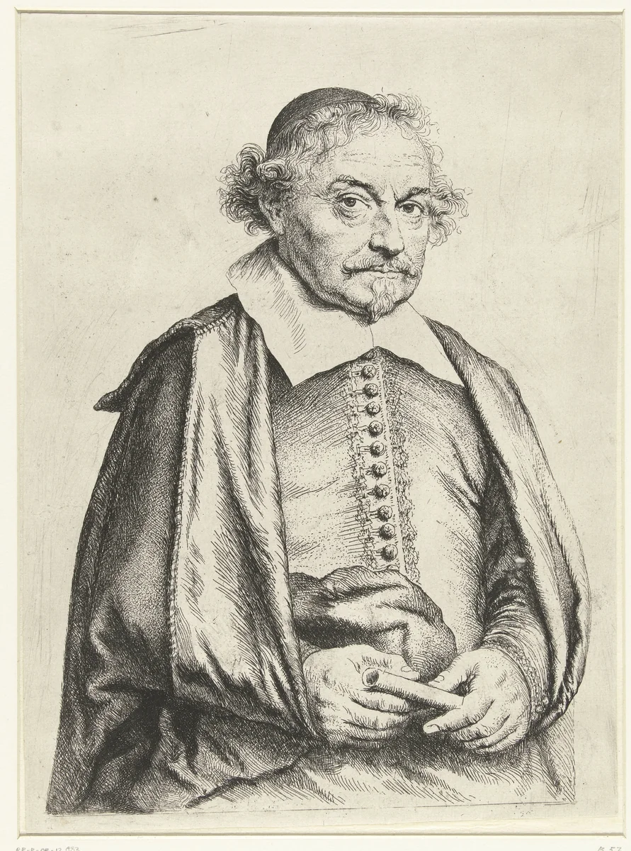 Portret van Joost van den Vondel by Jan Lievens, print, 1644-1650