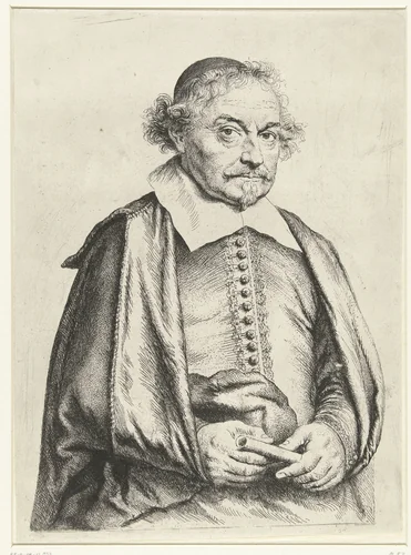 Portret van Joost van den Vondel by Jan Lievens, print, 1644-1650