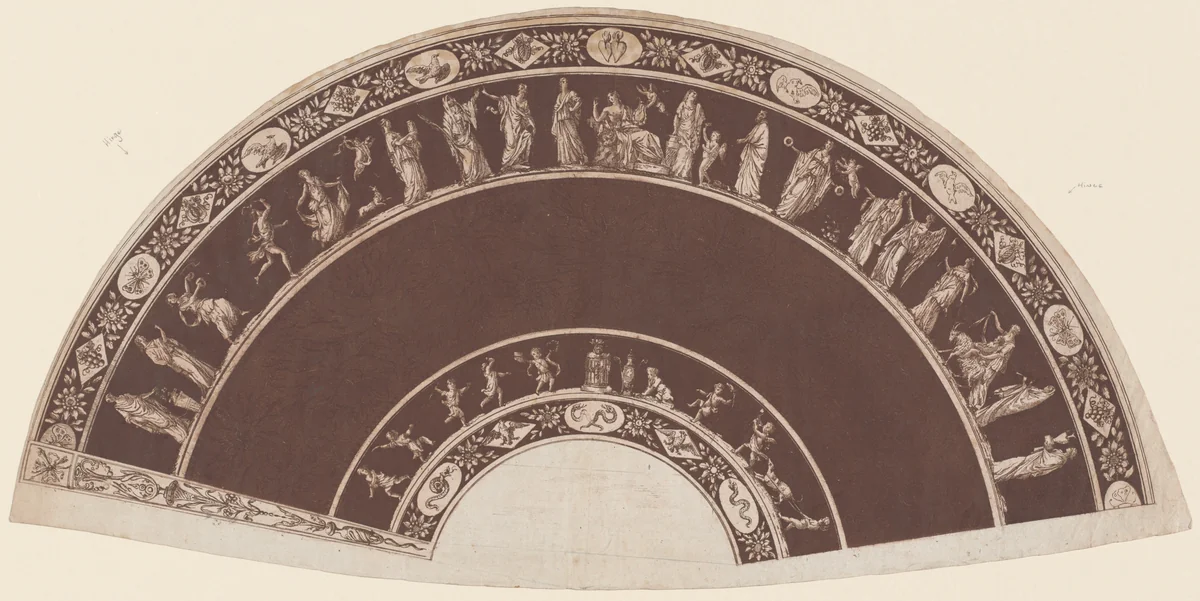 A Fan with Classical Figures Processing to Apollo by French 18th Century, print, 1790-1800