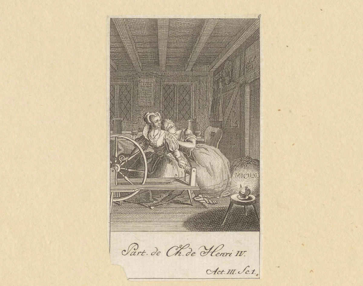 Margot en haar dochter Catau in het huis van molenaar Michau by Daniel Berger, print, 1774