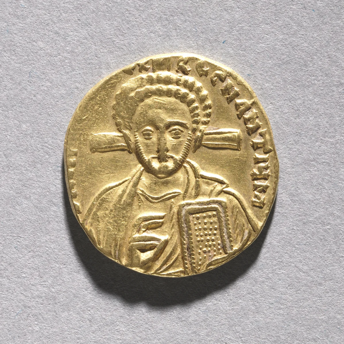 Solidus with Justinian II Rhinometus and His Son Tiberius (obverse) by Unknown, metalwork, 705-711