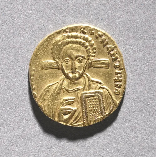 Solidus with Justinian II Rhinometus and His Son Tiberius (obverse) by Unknown, metalwork, 705-711