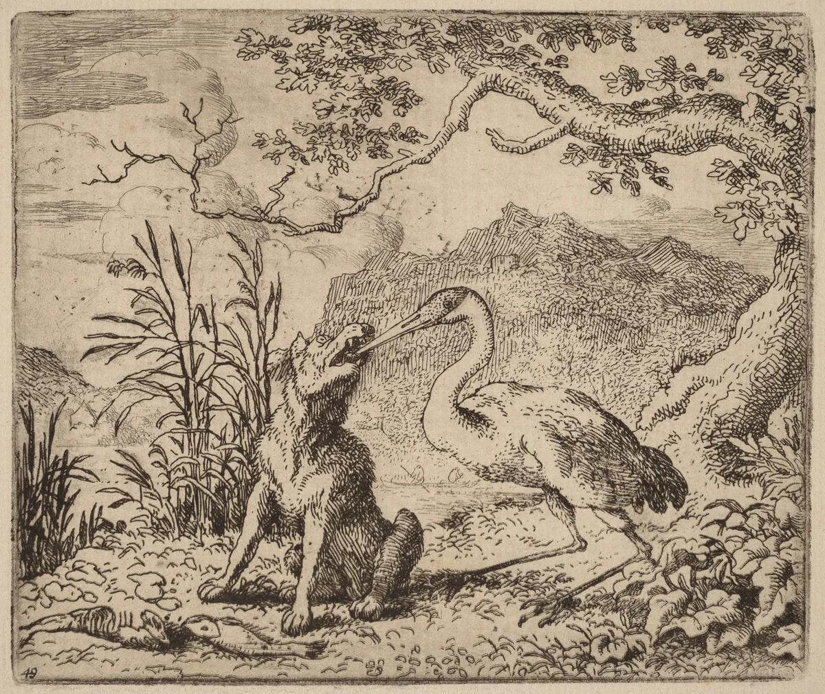 The Wolf and the Crane by Allart van Everdingen, print, 1645-1656