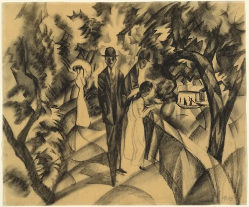 Promenade on the Bridge (Spaziergang auf der Brücke) by August Macke, drawing, 1913