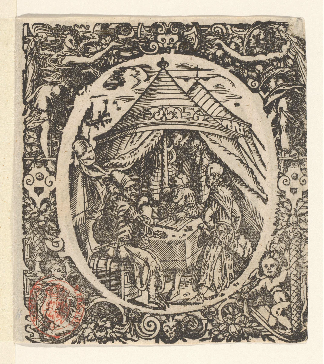Uitbetaling van soldij by Jost Amman, print, 1573