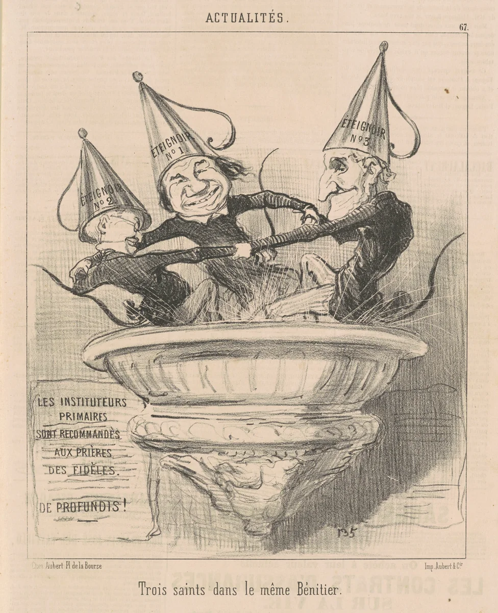 Trois saints dans le même bénitier by Honoré Daumier, print, 1850