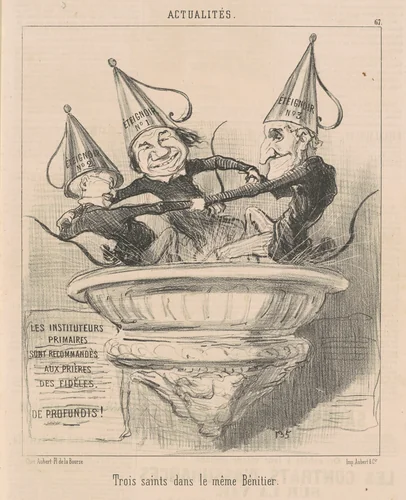 Trois saints dans le même bénitier by Honoré Daumier, print, 1850