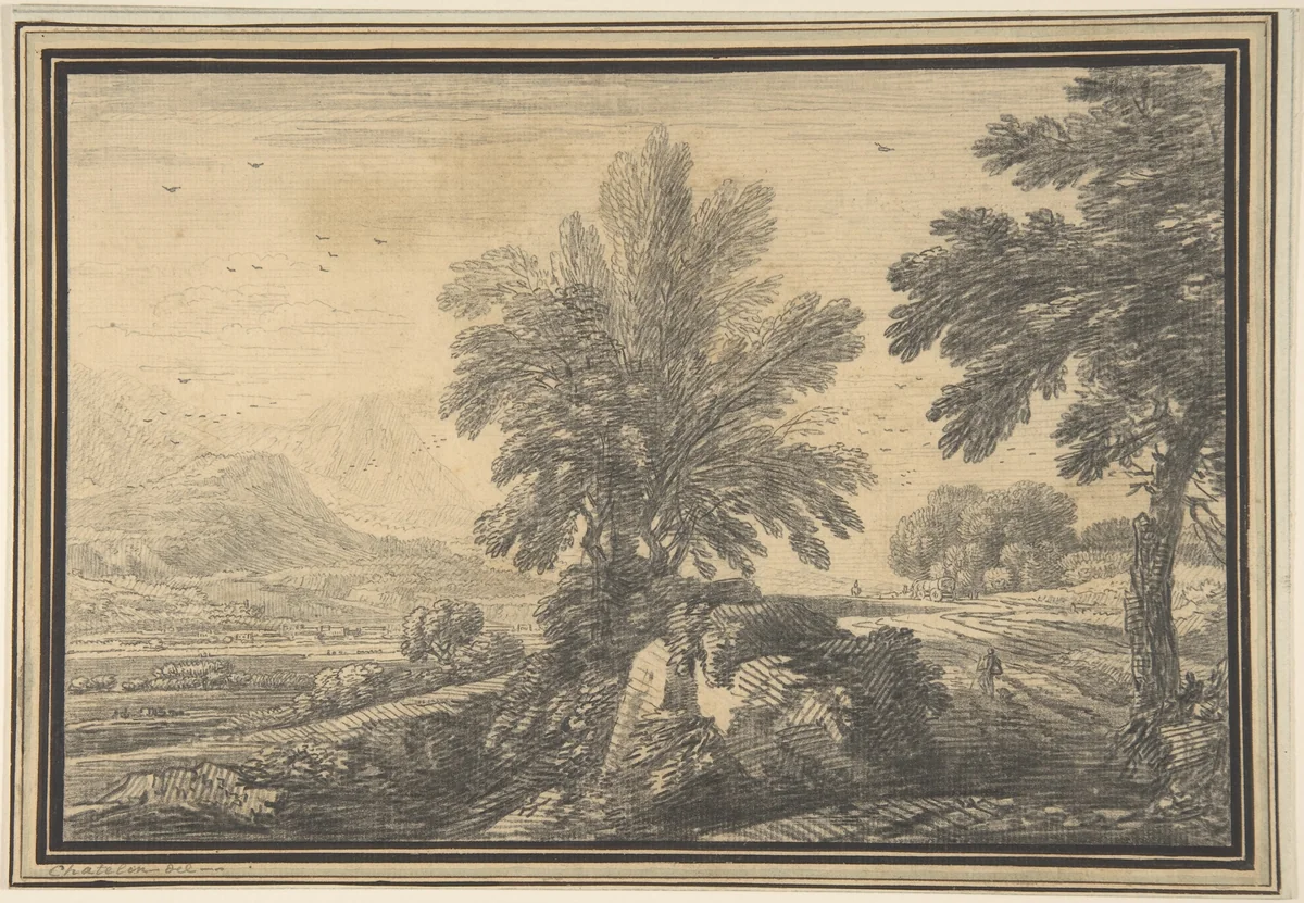 Landscape by Jean Baptiste Claude Chatelain, drawing, 1730-1758