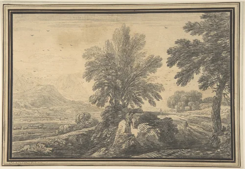 Landscape by Jean Baptiste Claude Chatelain, drawing, 1730-1758