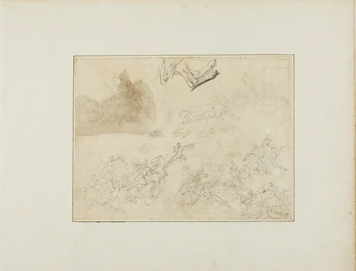 Sketches for a Cavalry Battle; the Hind Legs of a Dog by Jean Louis André Théodore Géricault, drawing, 1813-1814