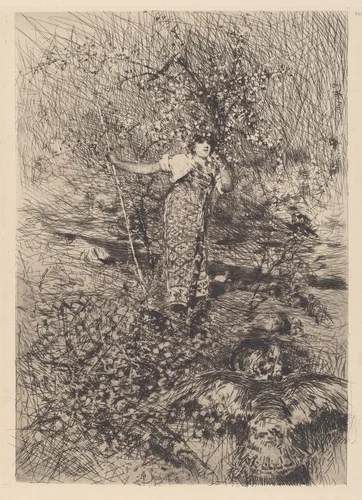 Keeper of the Turkeys [Gardeuse de dindons] by Francesco Paolo Michetti, print, 1876