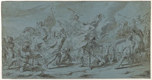 The Battle of Diomedes and Aeneas (from the Story of Achilles) by Jan van Orley, drawing, 1715-1735
