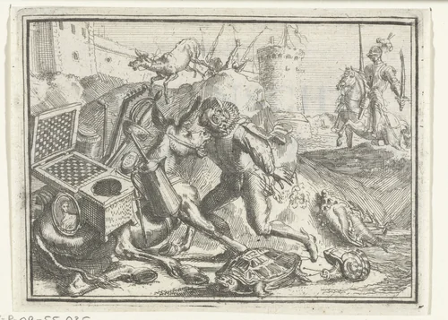 Titelblad voor het pamflet: De Spaansche Carravaan, 1702 by Romeyn de Hooghe, print, 1702
