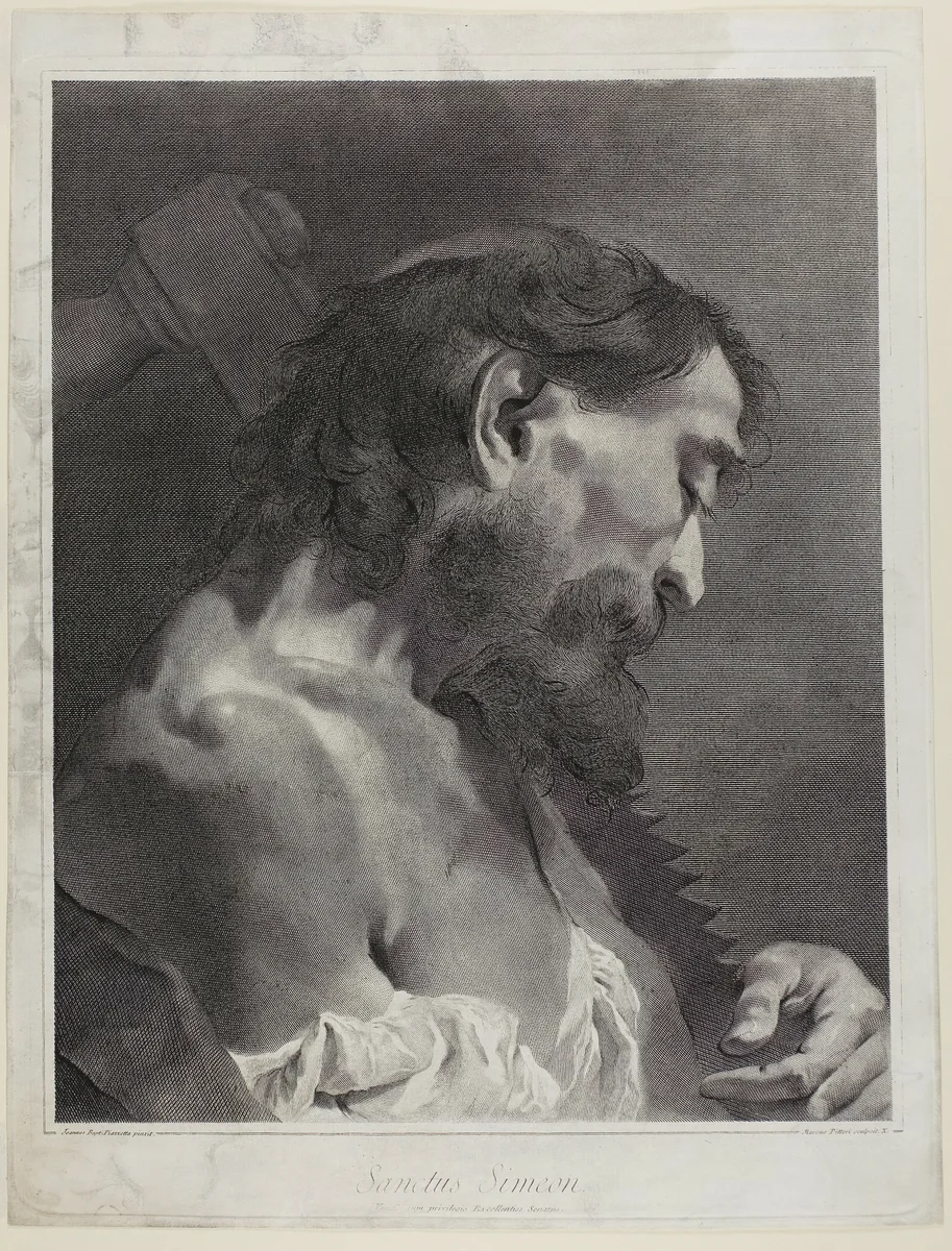 Saint Simon, from The Holy Family and the Twelve Apostles by Giovanni Marco Pitteri, print, 1742