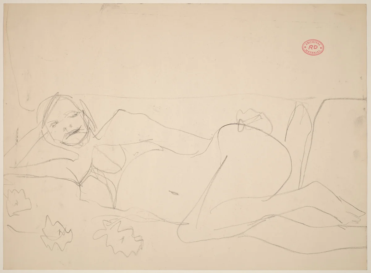 Untitled [reclining woman resting on right arm] by Richard Diebenkorn, drawing, 1955-1967