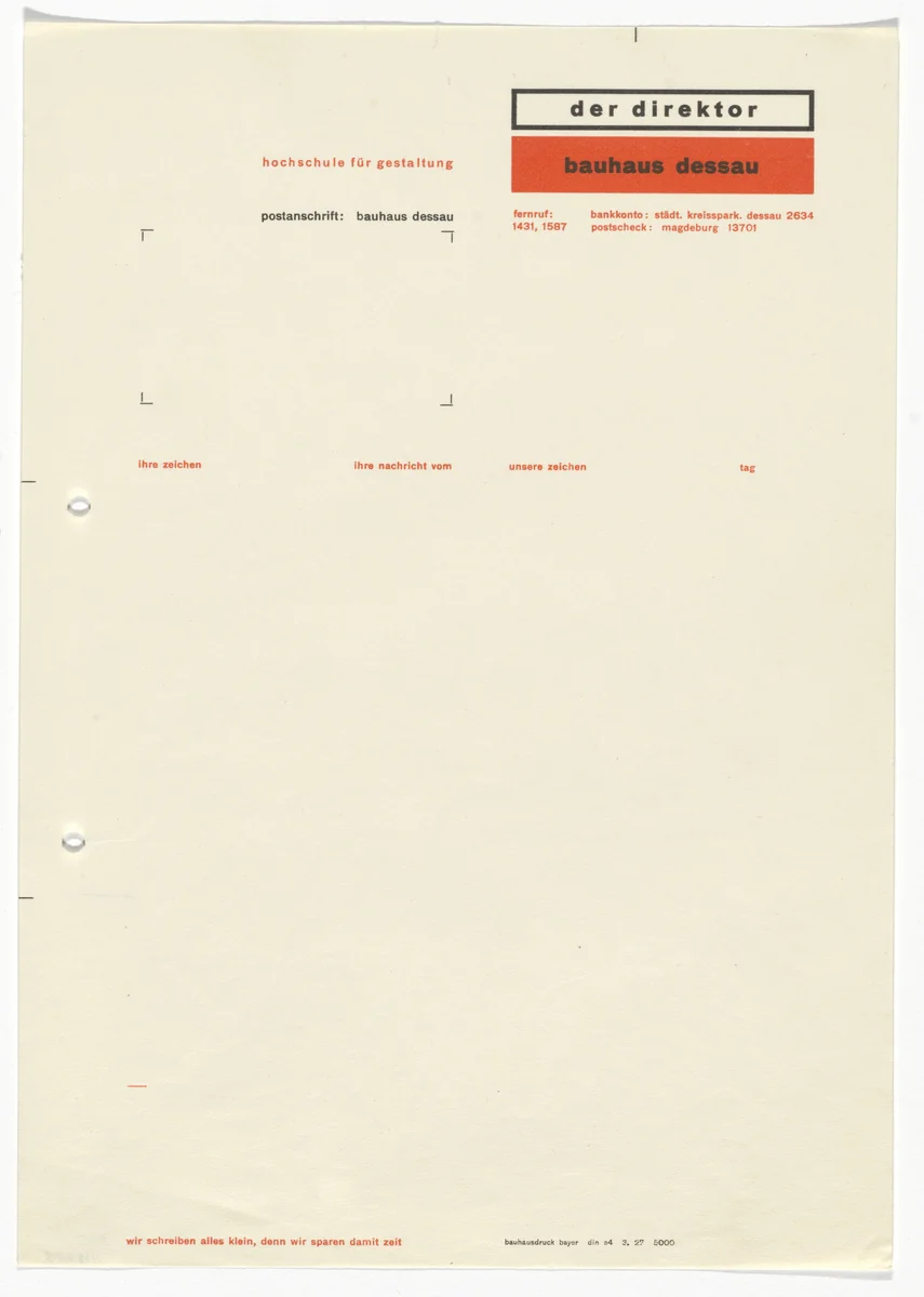 Der Director Bauhaus Dessau letterhead by Herbert Bayer, design, 1927