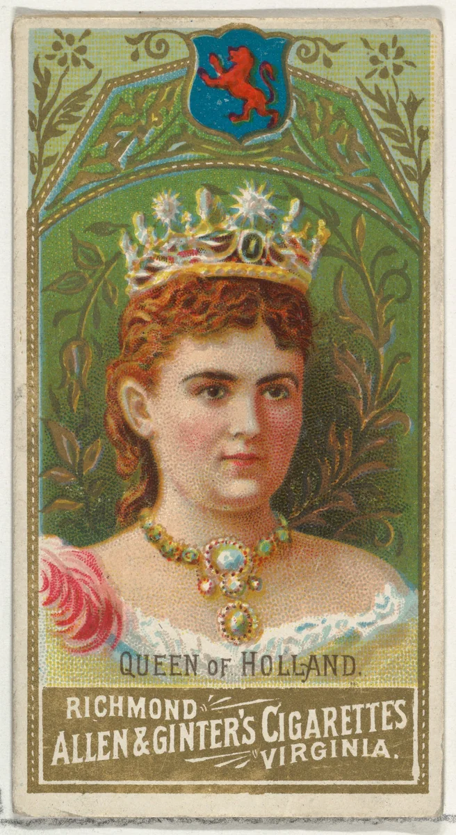 Queen of Holland, from World's Sovereigns series (N34) for Allen & Ginter Cigarettes by Allen & Ginter, print, 1889