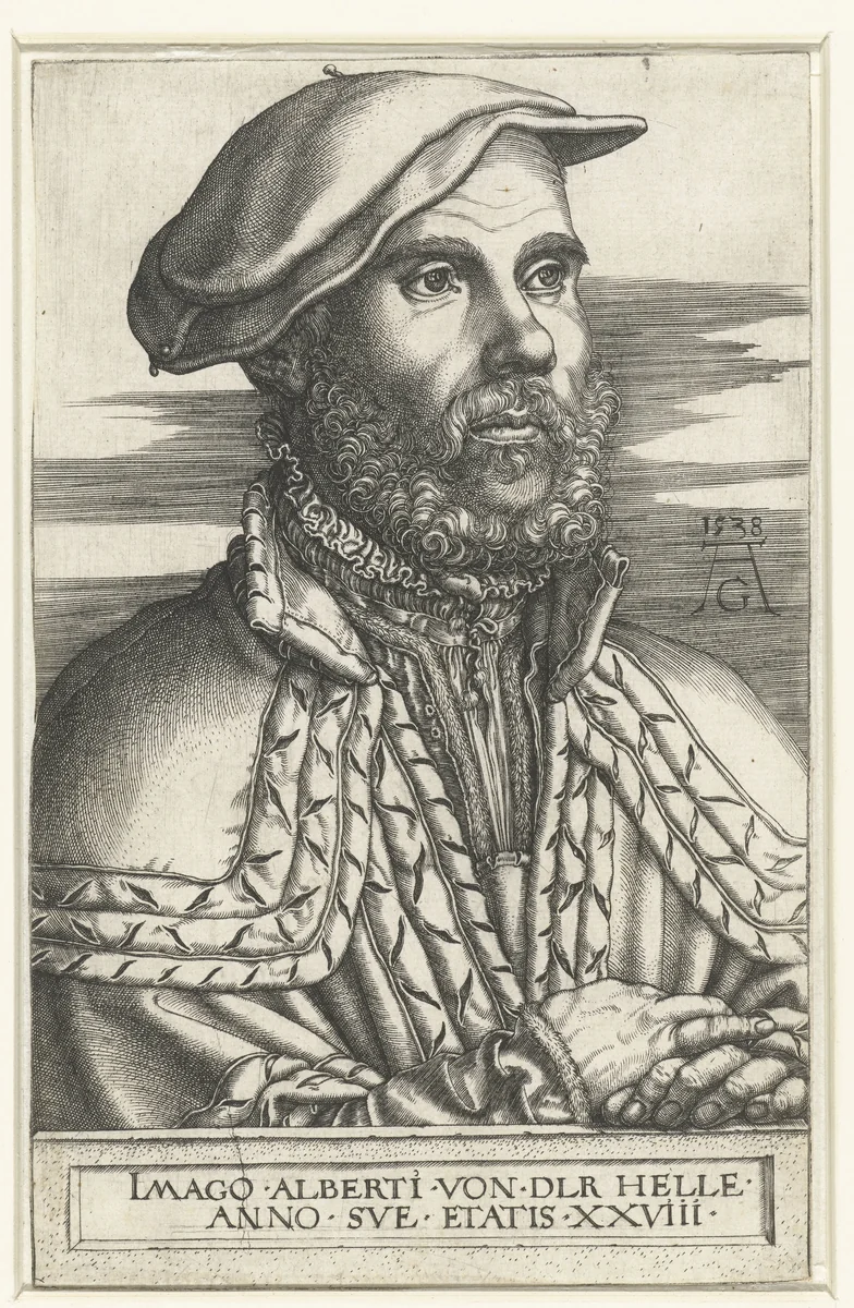 Portret van Albert van der Helle, burgemeester van Soest by Unknown, print, 1538