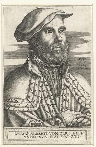 Portret van Albert van der Helle, burgemeester van Soest by Unknown, print, 1538