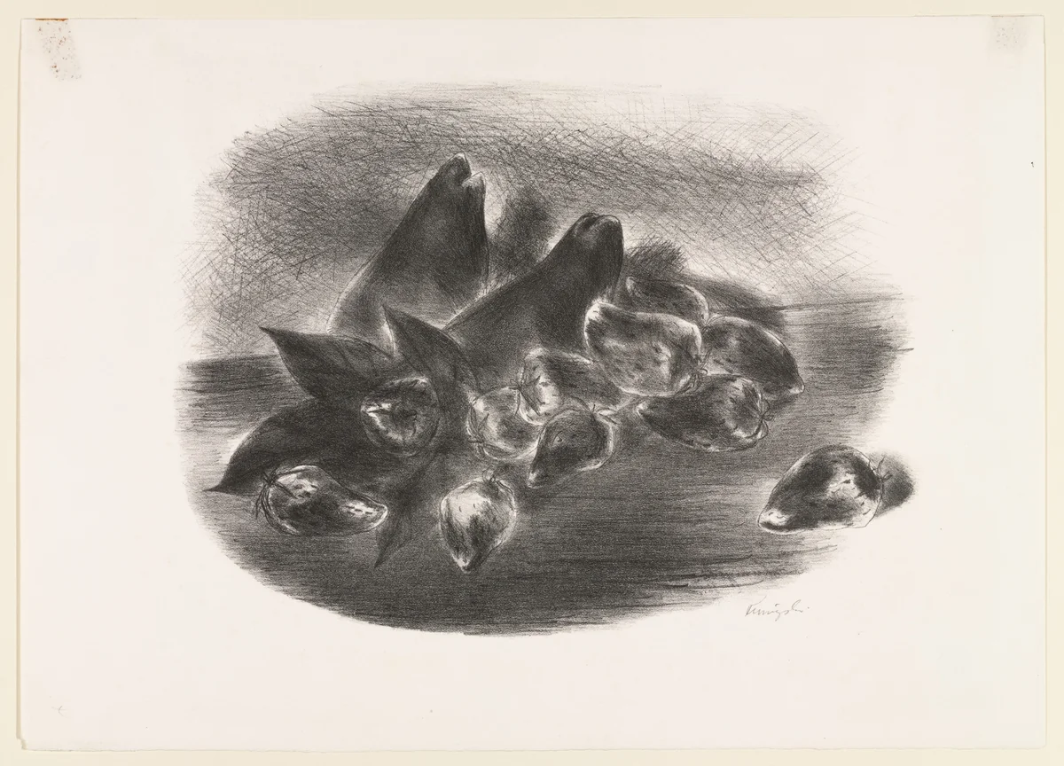 Two Pears and Strawberries - (Still Life) by Yasuo Kuniyoshi, print, 1936