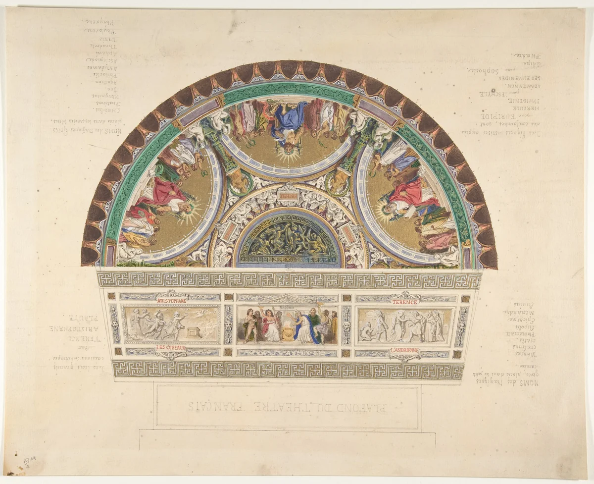 Design for a Ceiling at Théatre Français, Paris by Aimé Chenavard, drawing, 1810-1838