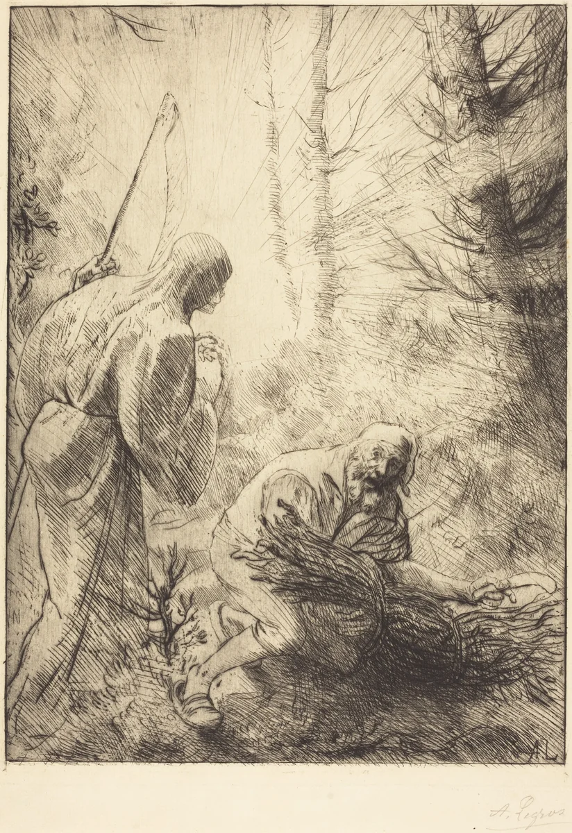Death and the Woodcutter, 2nd plate (La mort et le bucheron) by Alphonse Legros, print, 1837-1911