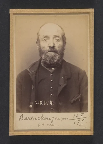 Barbichon. Jacques, Émile. 62 ans, né à Provins. Marchand de mouron. Anarchiste. 9/3/91. by Alphonse Bertillon, photograph, 1891