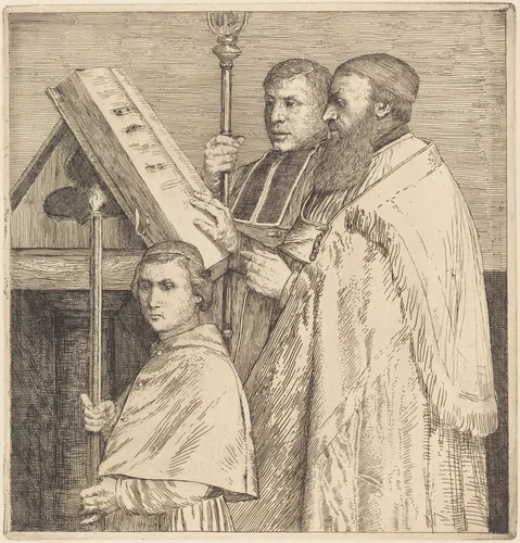Choristers, 2nd plate (Le lutrin) by Alphonse Legros, print, 1837-1911