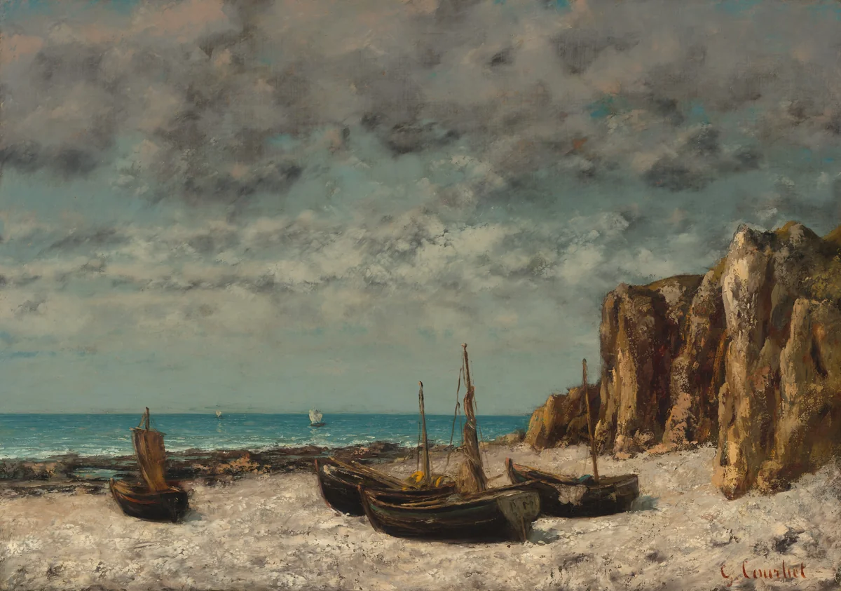 Boats on a Beach, Etretat by Gustave Courbet, painting, 1872-1875