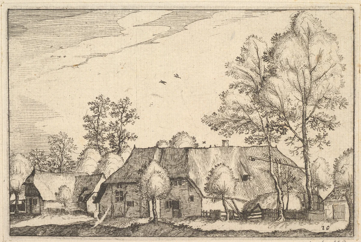 Large Farm, plate 10 from "Regiunculae et Villae Aliquot Ducatus Brabantiae" by Claes Jansz Visscher, print, 1605-1615
