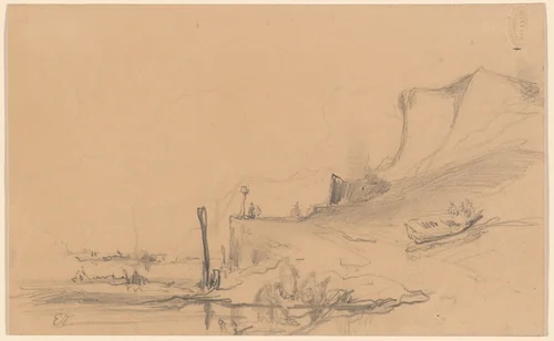 A Coast Road with Cliffs in the North of France by Eugène Isabey, drawing, 1825-1835