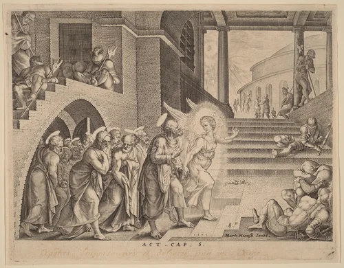 The Apostles Delivered from Prison by an Angel by Philip Galle, print, 1537-1612