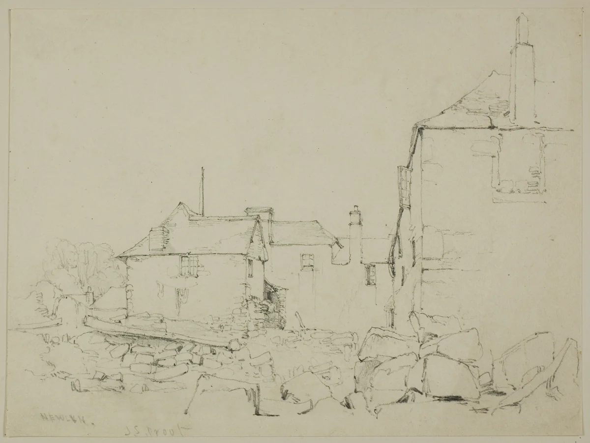 Houses and Stone Wall, Newlyn by John Skinner Prout, drawing, 1826-1876