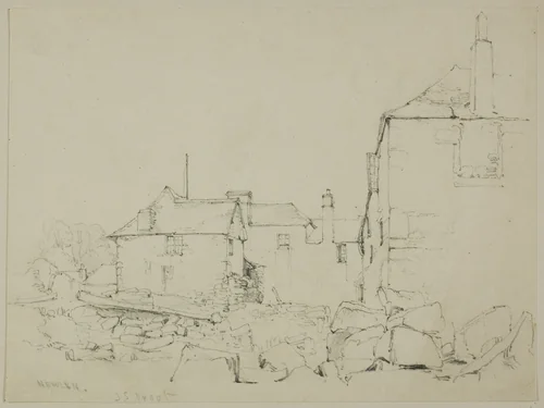 Houses and Stone Wall, Newlyn by John Skinner Prout, drawing, 1826-1876
