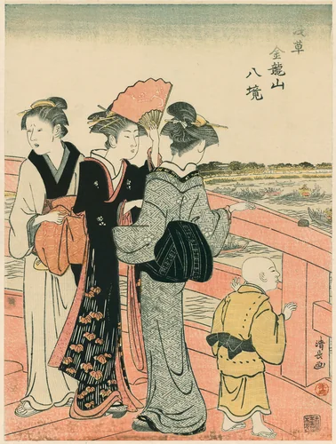 Watching the Water Festival from Azuma Bridge, from the series "Eight Precincts of the Kinryuzan Temple in Asakusa (Asakusa Kinruzan hakkei)" by Torii Kiyonaga (鳥居清長), print, 1777-1787