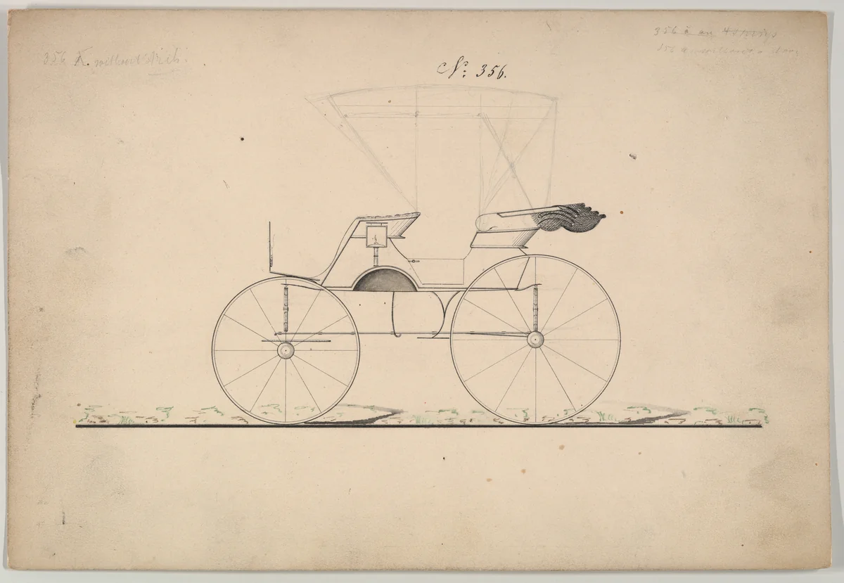 Design for Phaeton, no. 356 by Brewster & Co., drawing, 1850-1874