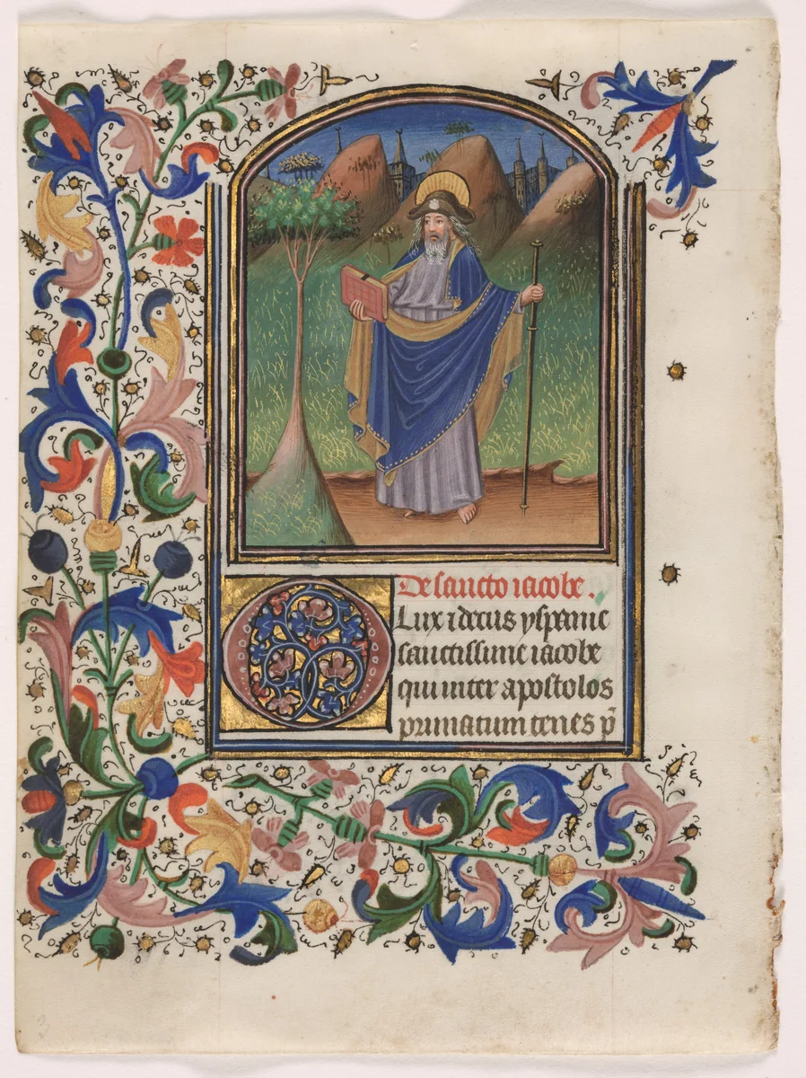Leaf from a Book of Hours: Saint James the Greater by Master of the Gold Scrolls, manuscript, 1435-1455