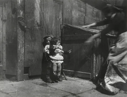 Minding the Baby. Scene in Gotham Court by Jacob August Riis, photograph, 1889