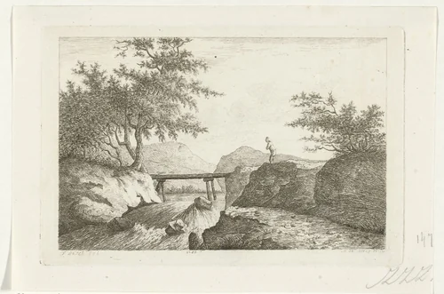Brug bij een waterval by Reinierus Albertus Ludovicus van Isendoorn à Blois, print, 1796-1856