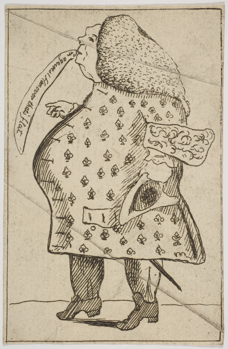 Caricature of a Man declaring: "I'm against Hanover that's flat" by George Townshend, print, 1752-1762