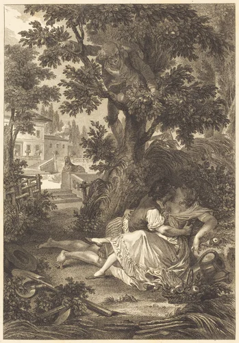 La gageure des trois commeres: Le poirier by Jean-Baptiste Mallet, print, 1700-1799