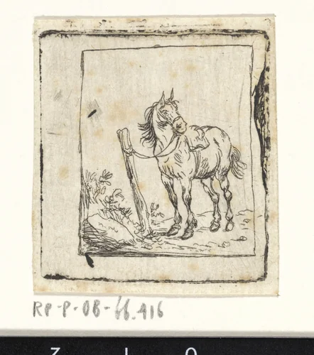 Staand paard naar links by Pieter Cornelisz Verbeeck, print, 1620-1654
