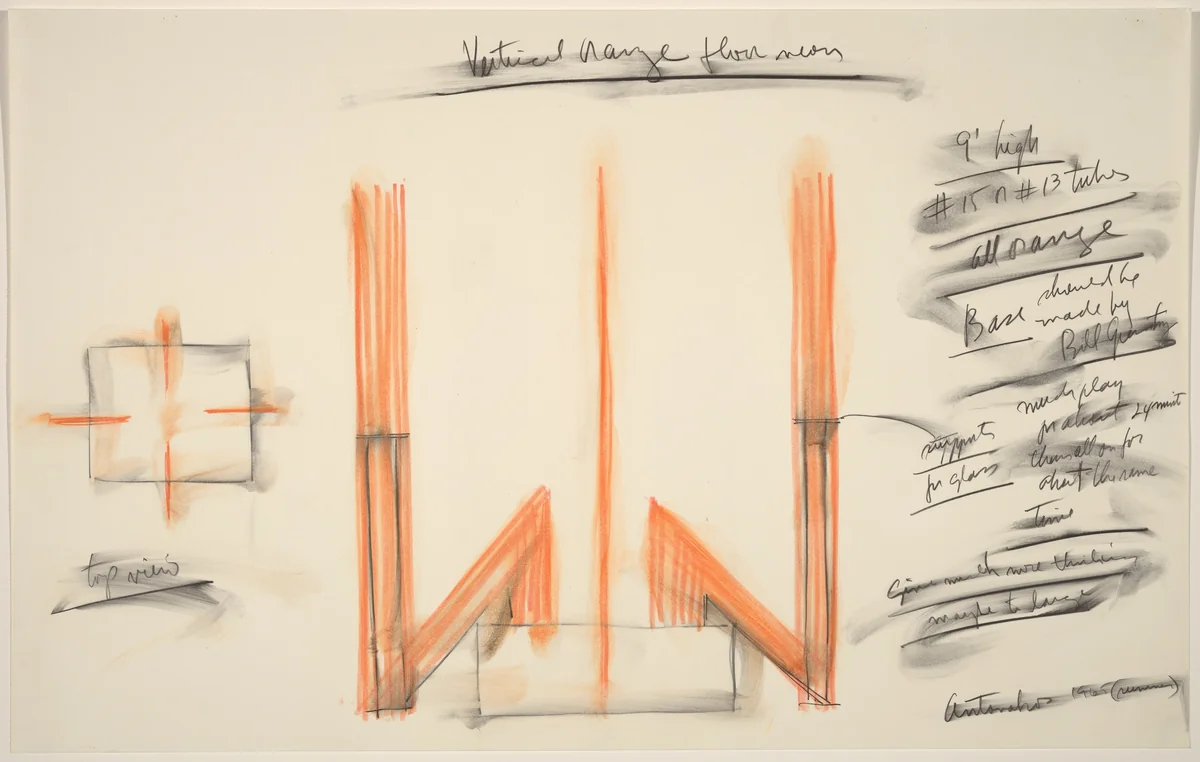 Vertical Orange Floor Neon by Stephen Antonakos, drawing, 1965
