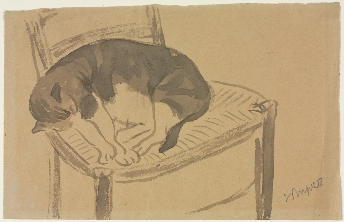 Sleeping Cat (recto) by Jane Poupelet, drawing, 1878-1932