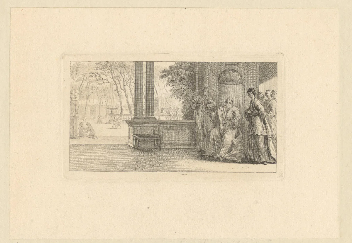 Rechtsspraak tussen twee vrouwen by Georg Friedrich Schmidt, print, 1774