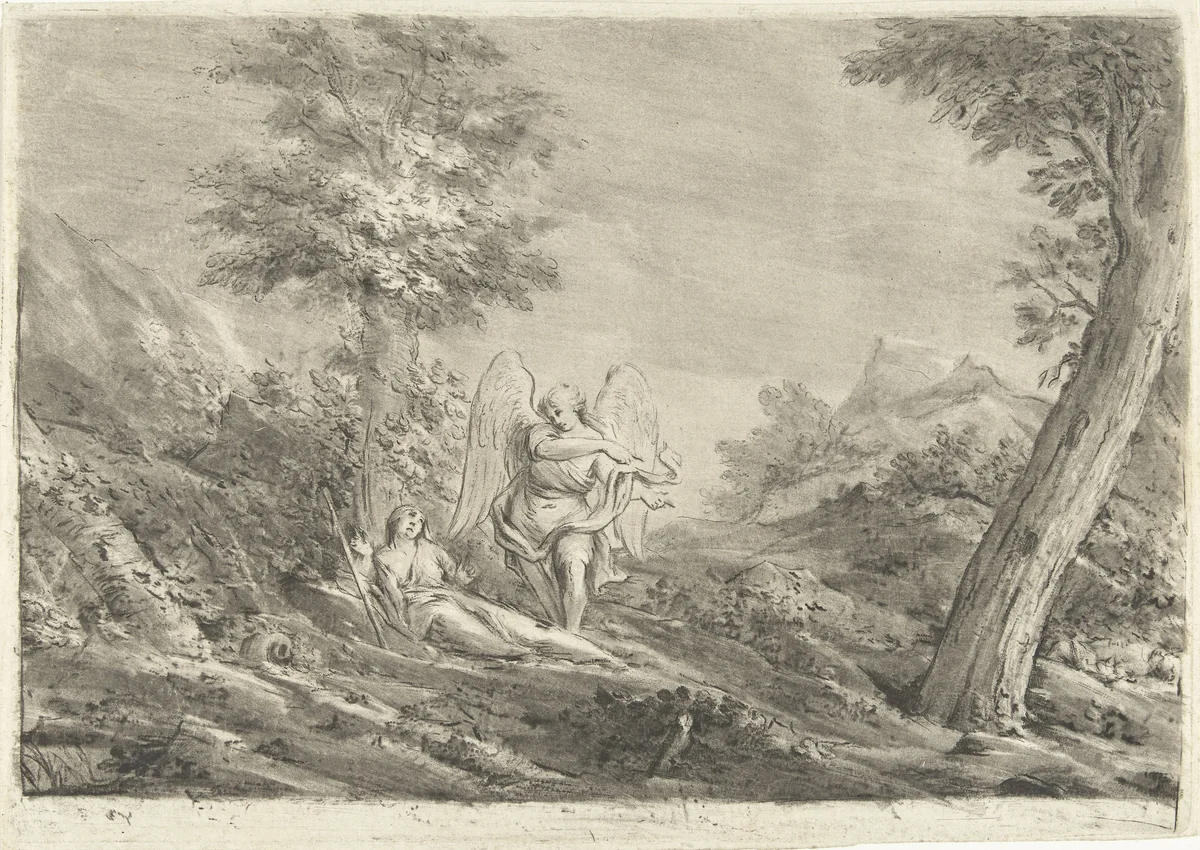Hagar in de woestijn by Jurriaan Cootwijck, print, 1759