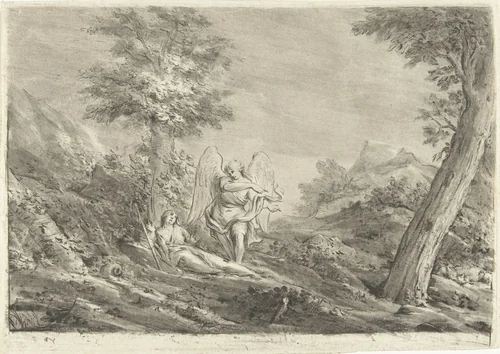 Hagar in de woestijn by Jurriaan Cootwijck, print, 1759