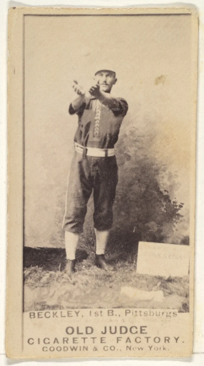 Jacob Peter "Eagle Eye" Beckley, 1st Base, Pittsburgh, from the Old Judge series (N172) for Old Judge Cigarettes by Goodwin & Company, photograph, 1888