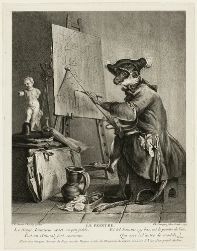 The Monkey Painter by Jean Baptiste Siméon Chardin, print, 1743