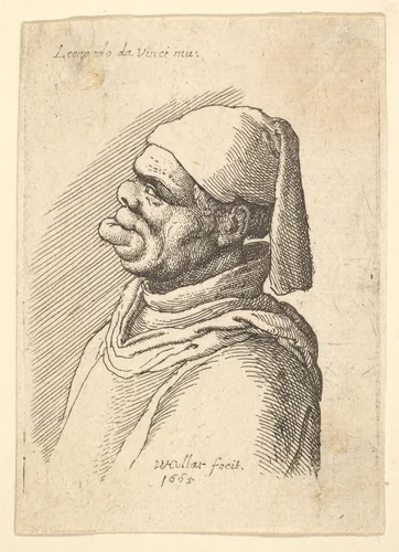 Bust of a deformed man with a hat and a fat, protruding lower lip in profile to left by Wenceslaus Hollar, print, 1665